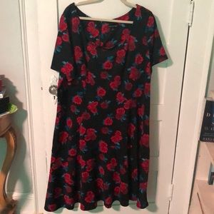 Lane Bryant Size 26 Black Dress with red rose pattern
